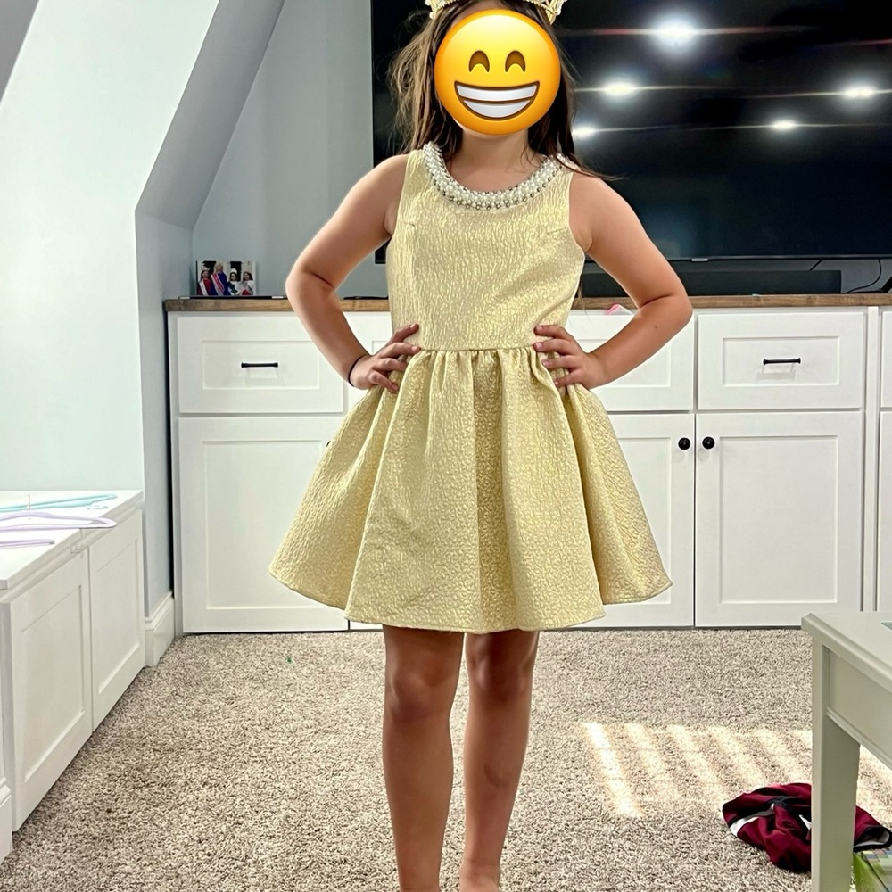 Le Pink girls size 10 gold dress
